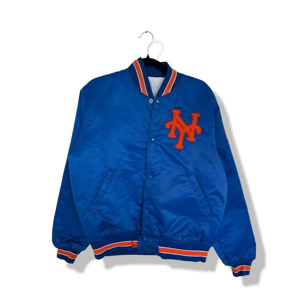 Vintage 90s New York Mets Starter Satin Bomber Jacket Medium MLB Baseball Blue